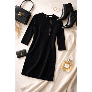 Jil Sander Black Velvet Minimalist Shift Midi Dress Silk Lined US 6 FR 38